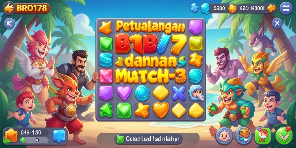 Screenshot gameplay <strong>BRO178</strong> menampilkan keseruan mencocokkan elemen berwarna-warni.