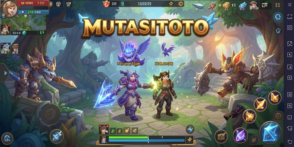 Tampilan gameplay epik dalam <strong>MUTASITOTO</strong>, menunjukkan aksi pertarungan seru di dunia MMORPG.