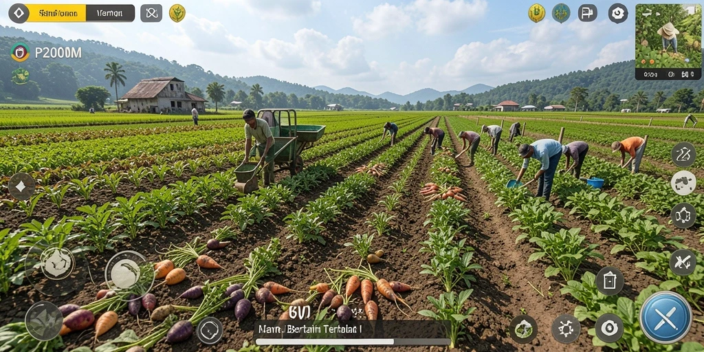 Tampilan gameplay P200M yang menawan dengan aktivitas pertanian.