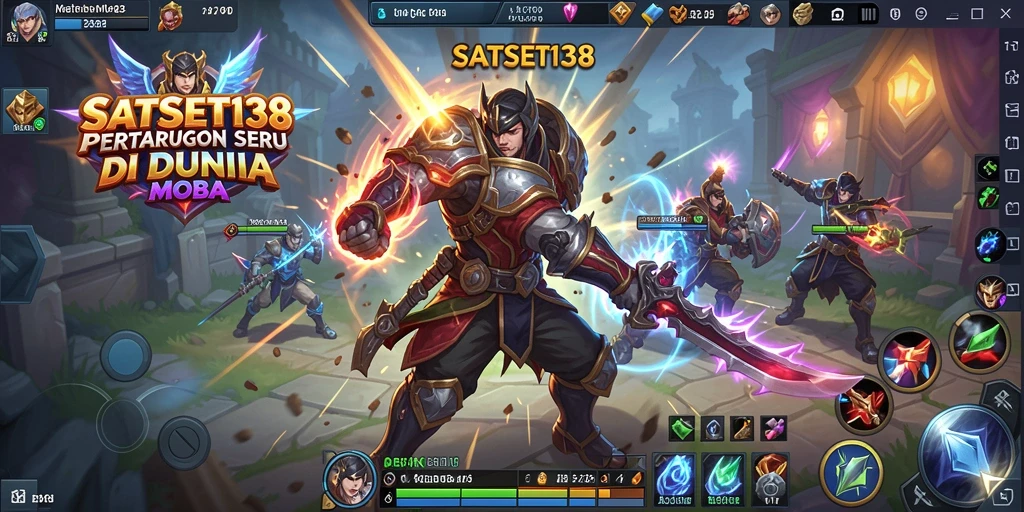Tampilan gameplay seru SATSET138 dengan aksi MOBA intens.