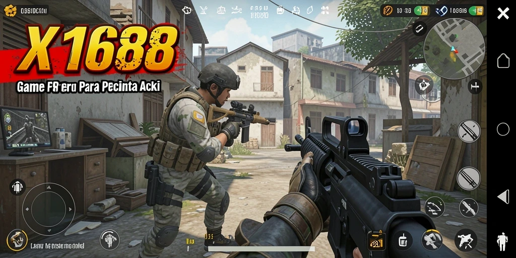 Tampilan seru dari gameplay FPS di X168 dengan aksi menembak yang intens.